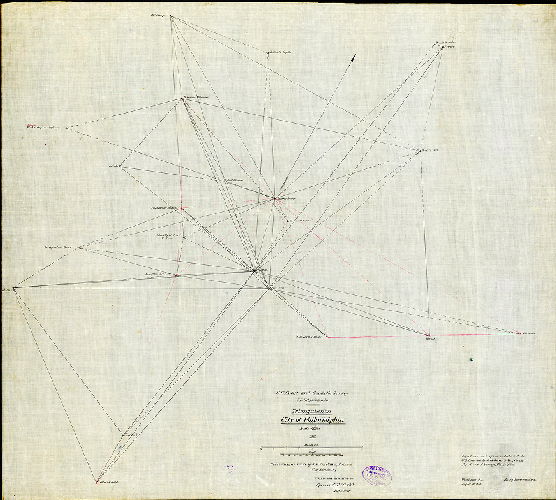 Plan (alternate image), Triangulation, City of Philadelphia. U.S. Coast and Geodetic Survey, J. E. Hilgard, Supt. Observations made by C. H. VanOrden, Assistant, C. H. Sinclair, Assistant, under the direction of Spencer McCorkle, Assistant. 