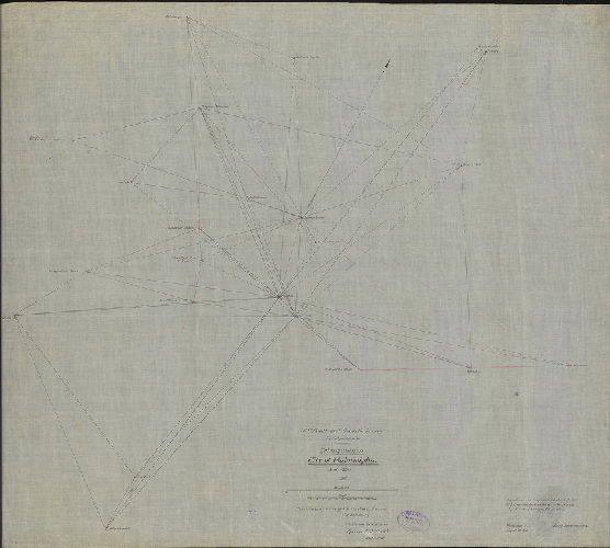 Plan, Triangulation, City of Philadelphia. U.S. Coast and Geodetic Survey, J. E. Hilgard, Supt. Observations made by C. H. VanOrden, Assistant, C. H. Sinclair, Assistant, under the direction of Spencer McCorkle, Assistant. 