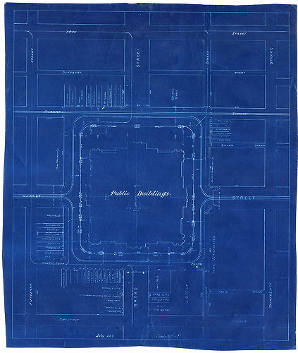 Plan, [No title. Triangulation. On reverse: "Location of flagstaffs on City Hall"]