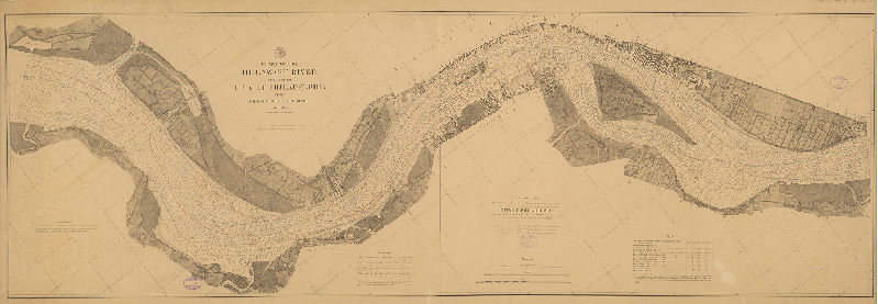 Plan, Chart of the Delaware River in front of the City of Philadelphia from Bridesburg to Fort Mifflin [With triangulation stations and ranges added in 1882] 