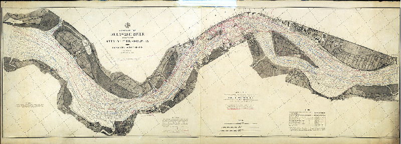 Plan (alternate image), Chart of the Delaware River in front of the City of Philadelphia from Bridesburg to Fort Mifflin [With triangulation stations and ranges added in 1884] 