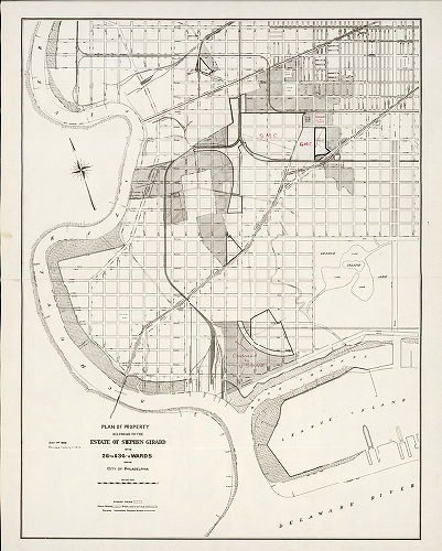 Plan (alternate image), Plan of property belonging to the estate of Stephen Girard in the 26th & 36th Wards of the City of Philadelphia. July 1, 1908, revised to July 1, 1913. 