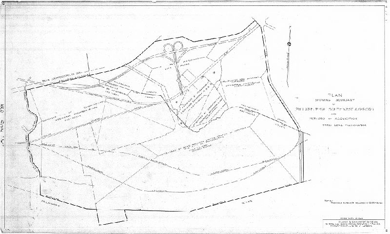 Plan, Plan showing boundary of Philadelphia Southwest Airport and methods of acquisition. Total area - 2,341.16 +- acres.