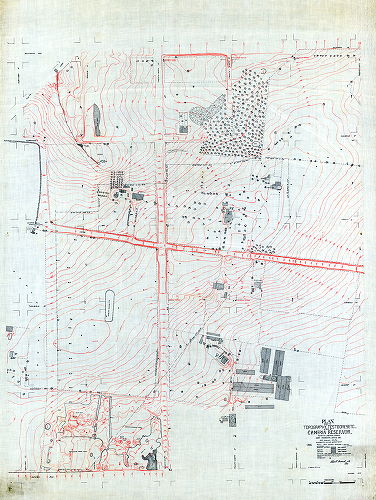 Plan, Plan showing topography, test bores, etc. at site of Cambria Reservoir, Twenty-eighth Ward. Survey commenced June 25, 1883. Survey finished July 26, 1883. 