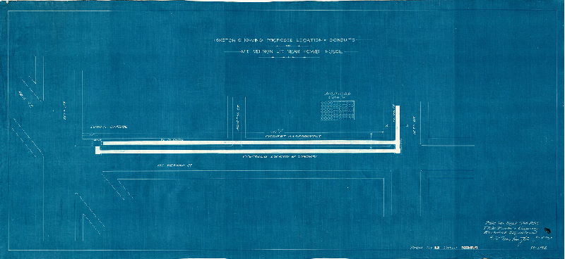 Plan, Sketch showing proposed location of conduits on Mt. Vernon St. near Power House. Phila., Pa. Sept. 30th, 1893. Phila. Traction Company, Electrical Department. F. W. Darlington, Chief Engr. No. 1201.