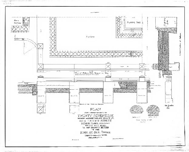 Plan, Plan for improvement of Twenty-seventh St. between Allegheny Ave. and Willard St. as a garden street, showing floor, parapet walls and step on one quarter section of the north and south terrace, Thirty-eighth Ward, Philadelphia. 