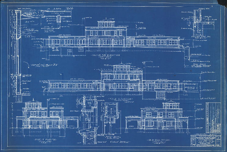 Plan, Administration building for S. Davis Wilson Air-Port, Island Ave. & Penrose Ave., Philadelphia, Penna. Building 1252, Drawing 3. Architectural. Building elevations from four sides.. Horace W. Castor, R.A. Date: Aug 30, 1938. Revised by the Department of City Architecture, Oct. 26, 1938. 