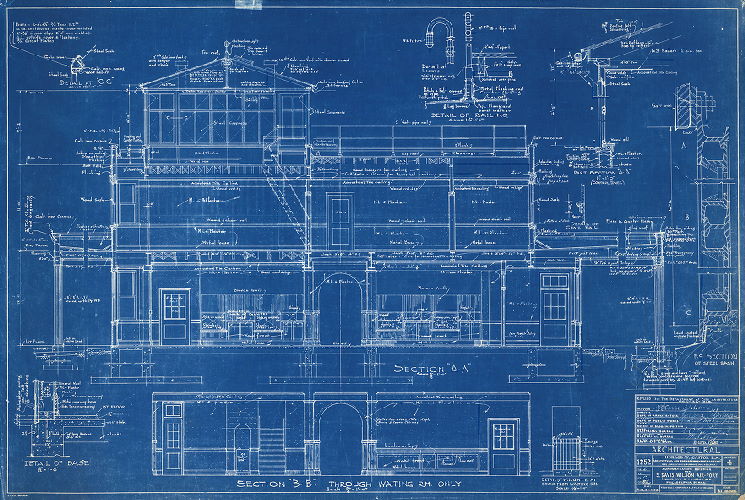 Plan, Administration building for S. Davis Wilson Air-Port, Island Ave. & Penrose Ave., Philadelphia, Penna. Building 1252, Drawing 4. Architectural. Building elevations. Horace W. Castor, R.A. Date: Aug 30, 1938. Revised by the Department of City Architecture, Oct. 26, 1938. 