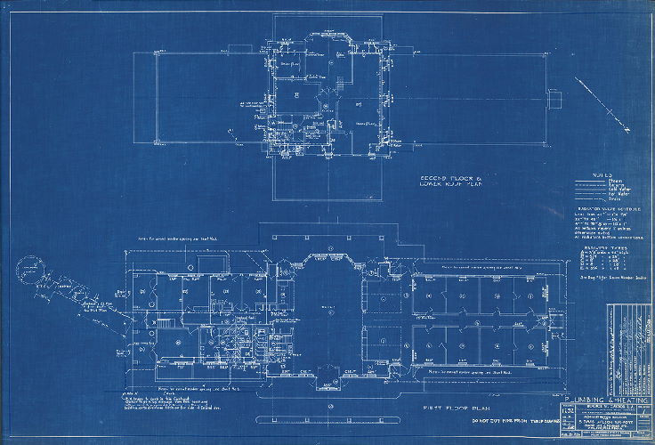 Plan, Administration building for S. Davis Wilson Air-Port, Island Ave. & Penrose Ave., Philadelphia, Penna. Building 1252, Drawing 7. Plumbing and heating plans, including septic tank and leaching well. Horace W. Castor, R.A. Date: Aug 30, 1938. Revised by the Department of City Architecture, Oct. 26, 1938. 