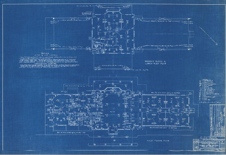 Plan, Administration building for S. Davis Wilson Air-Port, Island Ave. & Penrose Ave., Philadelphia, Penna. Building 1252, Drawing 9. Electrical plans. Horace W. Castor, R.A. Date: Aug 30, 1938. Revised by the Department of City Architecture, Oct. 26, 1938. 