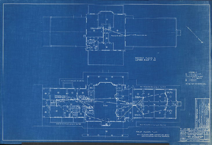 Plan, Administration building for S. Davis Wilson Air-Port, Island Ave. & Penrose Ave., Philadelphia, Penna. Building 1252, Drawing 11. Telephone and address system plans. Horace W. Castor, R.A. Date: Aug 30, 1938. Revised by the Department of City Architecture, Oct. 26, 1938. 