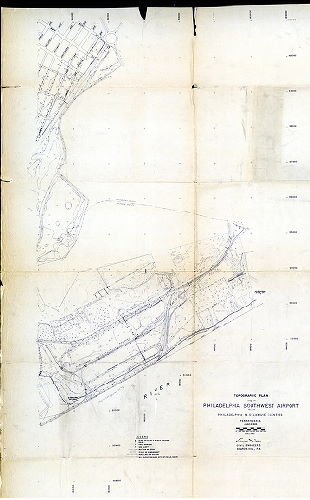 Plan (adjusted), Topographic plan of Philadelphia Southwest Airport in Philadelphia & Delaware Counties, Pennsylvania. June 10, 1946. Damon & Foster, Civil Engineers, Sharon Hill, Pa. [This is contiguous to RC-V-06]