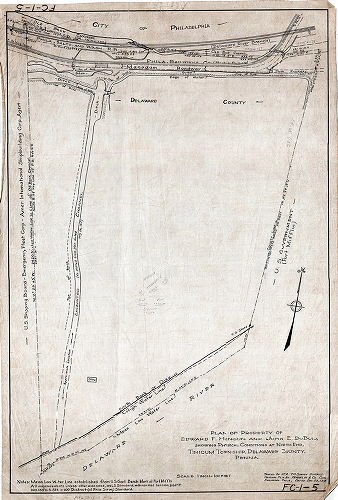 Plan, Plan of property of Edward F. Henson and John E. DuBois, showing physical conditions at north end, Tinicum Township, Delaware County, Penna. 