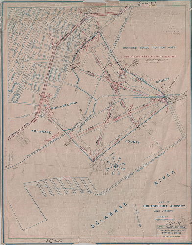 Plan, Map of Philadelphia Airport and vicinity. City Plans Division, Bureau of Engineering, Surveys & Zoning, Philadelphia. L. J. M. [delineator], 4-21-36