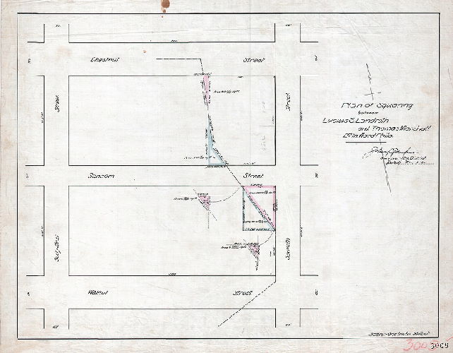 Plan, Plan of squaring between Lucius S. Landreth and Thomas Marshall, 27th Ward Phila.