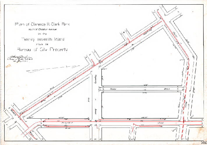 Plan, Plan of Clarence H. Clark Park south of Chester Avenue in the Twenty-seventh Ward made for Bureau of City Property.