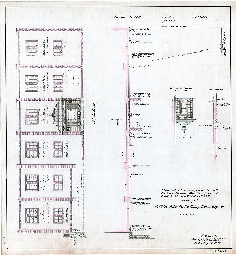 Plan, Plan showing wall, east side of Cobbs Creek Parkway, 100'-0" south of Ludlow Street made for The Atlantic Refining Company. 