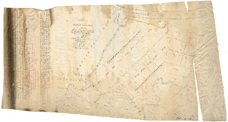 Plan, Draught of a tract of land situate on State Island in the Township of Kingsessing and County of Philadelphia, belonging to the estate of the late William Bingham, Esquire, deceased,…Surveyed August the 4th 1825 by Jno. Thomson [Tracing copy made ca. 1884 by William H. Jones]