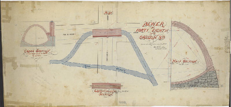 Plan, Sewer at 48th and Oregon [Brown] Sts. Approved by the Board of Surveyors, May 17, 1875 [Mill Creek Sewer]