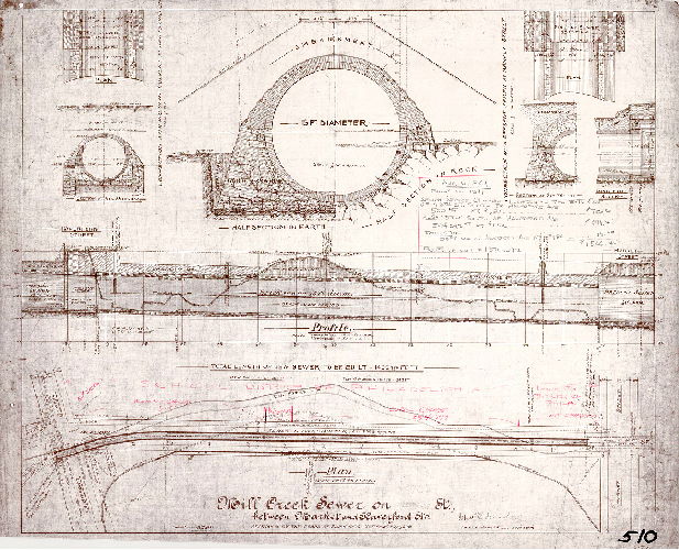 Plan, Mill Creek Sewer on Meadow - 46th Street between Market and Haverford Sts. Approved by Board of Surveyors, September 15, 1890. [Copy made ca. 1964, probably in conjunction with reconstruction of the sewer at that time]