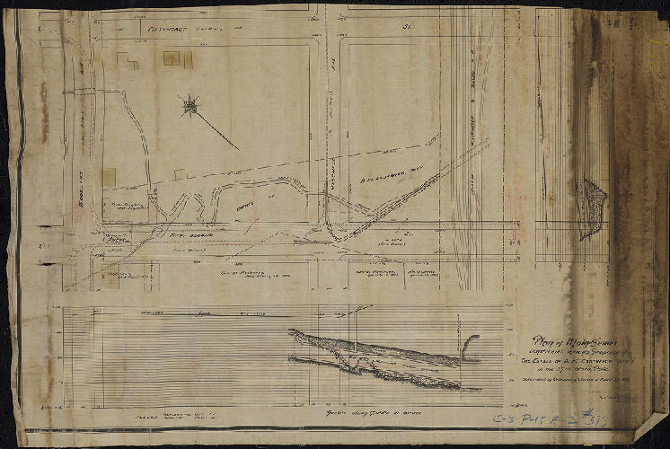 Plan, Plan of main sewer constructed through property of the estate of A. M. Eastwick, dec'd., in the 27th Ward, Phila.. Authorized by ordinance of Councils of March 23, 1893