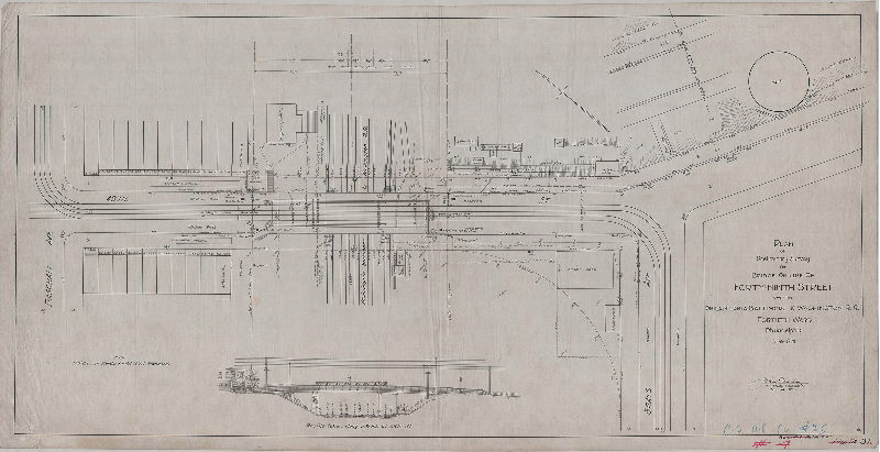 Plan, Plan of preliminary survey for bridge on line of Forty-ninth Street over the Philadelphia Baltimore & Washington R.R., Fortieth Ward, Phila. 