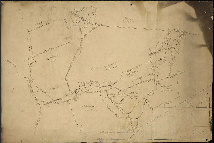 Plan, [No title. On reverse: "Copy of old plan of Sellers property. 803." Shows about 500 acres belonging to George Sellers, N & D Sellers, and other people, around 63rd and Market Streets in both Philadelphia and Delaware County.]