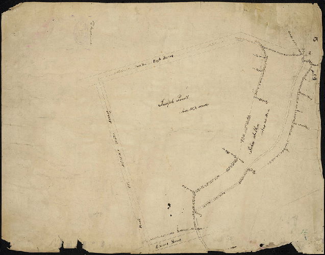 Plan, [Outline plan of Joseph Powell property in Upper Darby, Pennsylvania, from which street plan on obverse was created.]