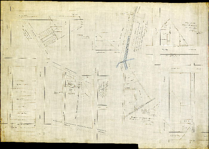 Plan (adjusted), [On reverse: "Copies of Paschall's plans. 8 different surveys by W. H. Jones and John Gibson"]