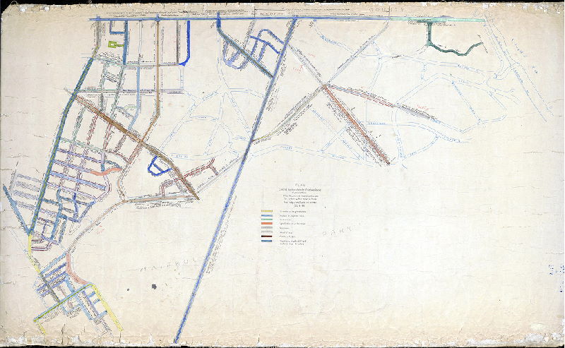 Plan, Plan colored to show character of cartway paving compiled from office records and field examinations. Feb. 13, 1912. Cartway widths shown in black. Small alleys and courts not shown.