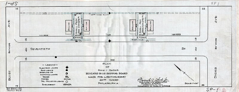 Plan, Plan of small parks dedicated by the U.S. Shipping Board, made for lighting survey, 40th Ward, Philadelphia