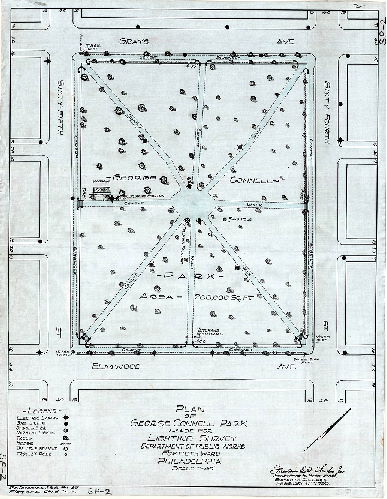 Plan, Plan of George Connell Park, made for lighting survey, Department of Public Works, Fortieth Ward, Philadelphia.