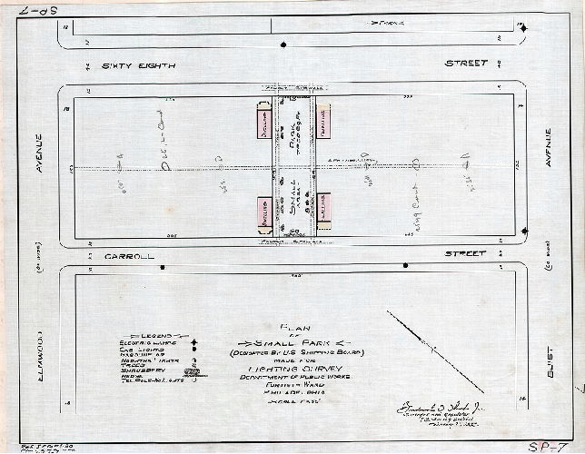 Plan, Plan of small parks (dedicated by U.S. Shipping Board) made for lighting survey, Department of Public Works, Fortieth Ward, Philadelphia