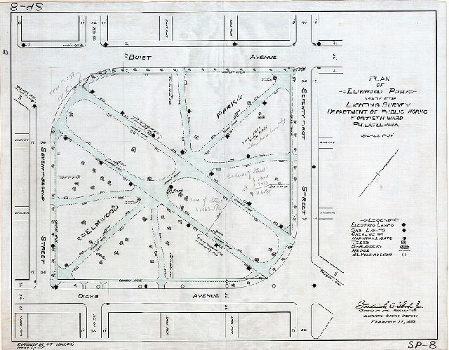 Plan, Plan of Elmwood park made for lighting survey, Department of Public Works, Fortieth Ward, Philadelphia