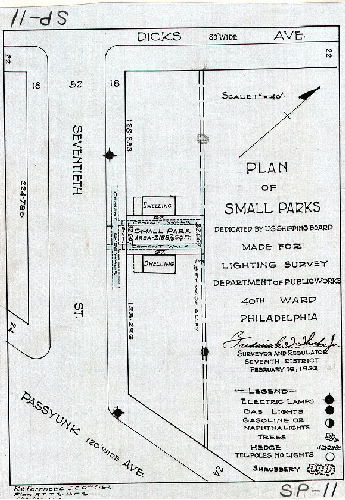 Plan, Plan of small parks dedicated by the U.S. Shipping Board, made for lighting survey, Department of Public Works, 40th Ward, Philadelphia