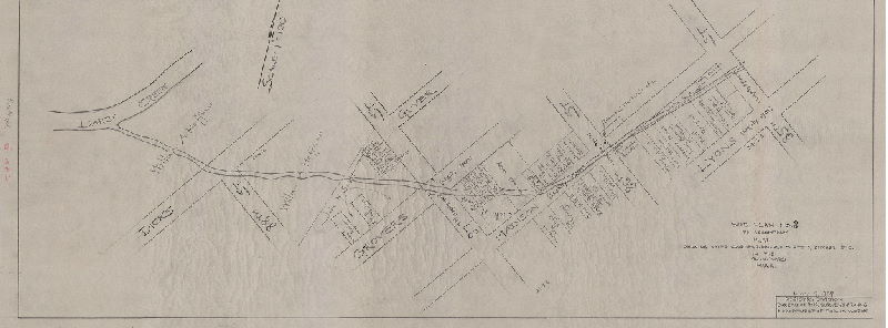 Plan, Plan showing water courses, drainage streets, ditches, etc. in the 40th Ward Philadelphia, made for the Bureau of Highways. Subplan 8. [Creek running from 85th and Lyons into Darby Creek west of 89th and Dicks] 