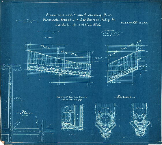 Plan, Connections with Main Intercepting Sewer. Stormwater conduit and pipe sewer in Riley [now DuPont] St. and Pechin St. 21st Ward Phila.
