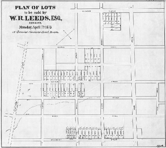 Plan, Plan of lots to be sold by W. R. Leeds, Esq., Sheriff, Monday, April 7th, 1873 at Quarter Session Court Room [Philadelphia]