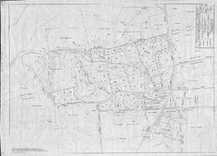 Plan, Property Development, Roxborough, Philadelphia & Montgomery Cos., PA. Owners Estate of C. H. S. Houston, C. H. B. Frazier, C. W. Brown. Robert Roses McGoodwin, Registered Architect. Work No. 274, Sheet No. 1. 