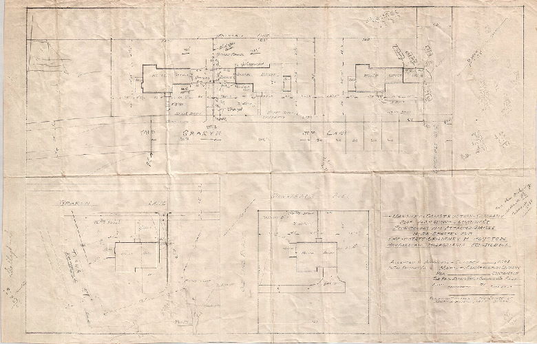 Plan, Mahoney Construction Company. Plot plan showing location of five houses and attached garages to be erected for the Estate of Henry H. Houston, Roxborough, Philadelphia, Pennsylvania. 