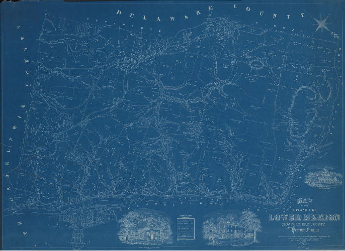 Plan, Map of the Township of Lower Merion, Montgomery County, Pennsylvania, from original survey by John Levering, Surveyor, 1852. With all the divisions of property, number of acres and the owners names, the names of villages, roads, streams, factories, hotels, &c. 