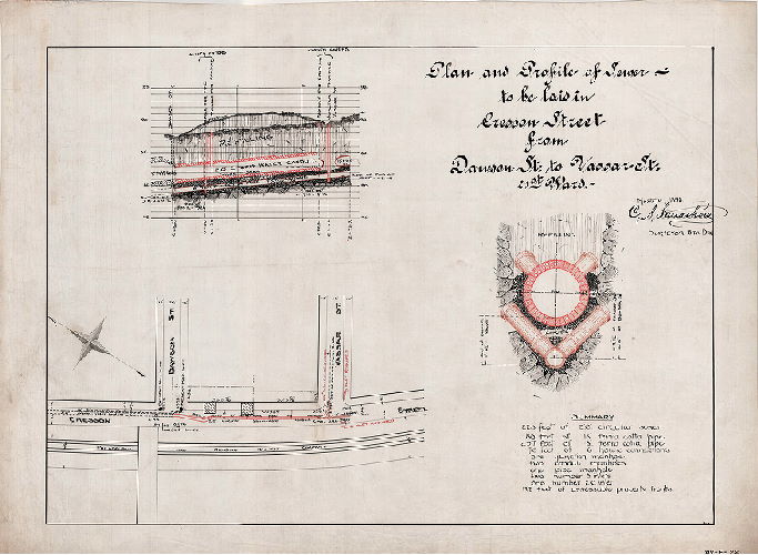 Plan, Plan and profile of sewer to be laid in Cresson Street from Dawson St. to Vassar St.