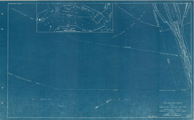 Plan, North and south wharves, Delaware River. Department of Wharves, Docks and Ferries, Philadelphia. SW-8. South Delaware wharves below Pennsylvania Railroad coal pier. 