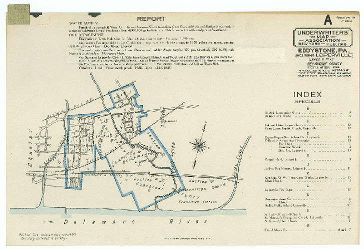 Card A (Report; Index-Specials; Map Index), Eddystone, Pa. (including Leiperville), Delaware County.