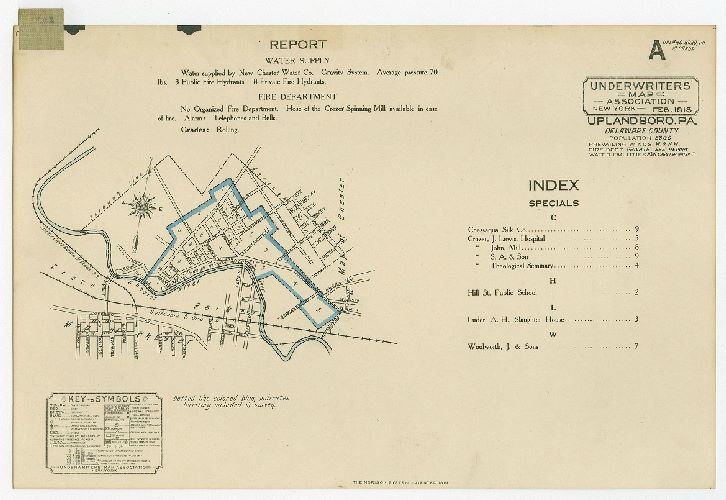 Card A (Map Index; Report; Index-Specials), Upland Boro, Pa., Delaware County.