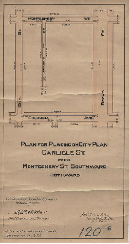 Plan, Plan for placing on City Plan Carlisle St. from Montgomery St. southward. 29th Ward. [Ordinance Nov. 15, 1909; confirmed March 7, 1910], 1910