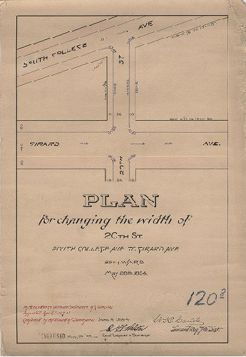 Plan, Plan for changing the width of 20th St., South College Ave. to Girard Ave. 29th Ward. May 28th, 1894. [Ordinance April 4, 1894; confirmed June 4, 1894], 1894