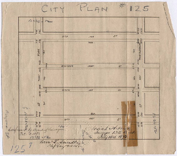 Plan, [No title. Probably plan of Alder Street and Warnock Street. Survey returned July 15, 1872; confirmed Feb. 3, 1873], 1872