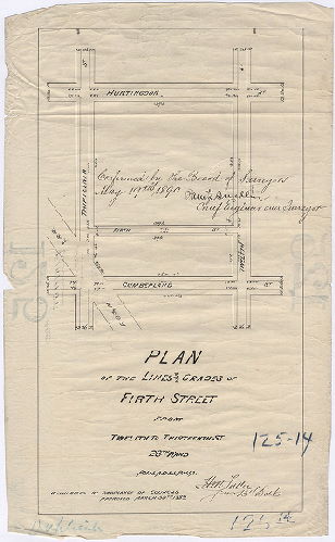 Plan, Plan of the lines and grads of Fifth Street from Twelfth to Thirteenth St. [Ordinance March 30, 1889; confirmed May 19, 1890], 1890