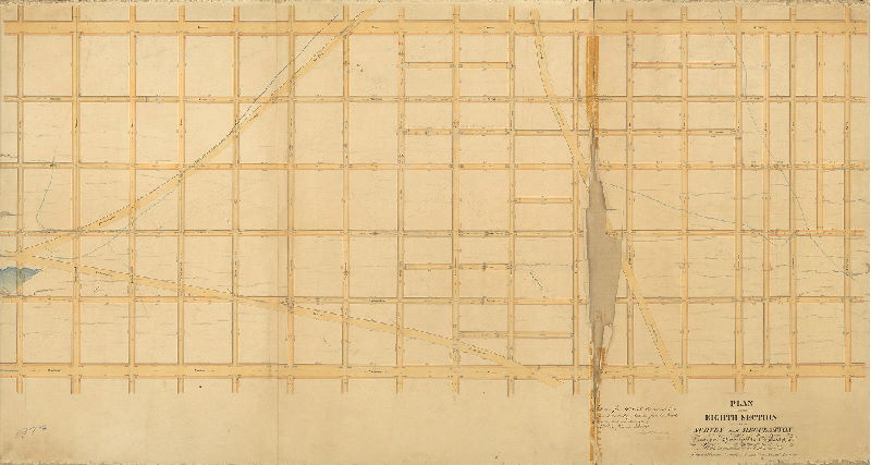Plan (alternate image), Plan of the Eighth Section of the survey and regulation of the Twenty-first Ward of the City of Philadelphia. [Ordinance Aug. 15, 1855; confirmed by Court June 11, 1860], 1855 ca.